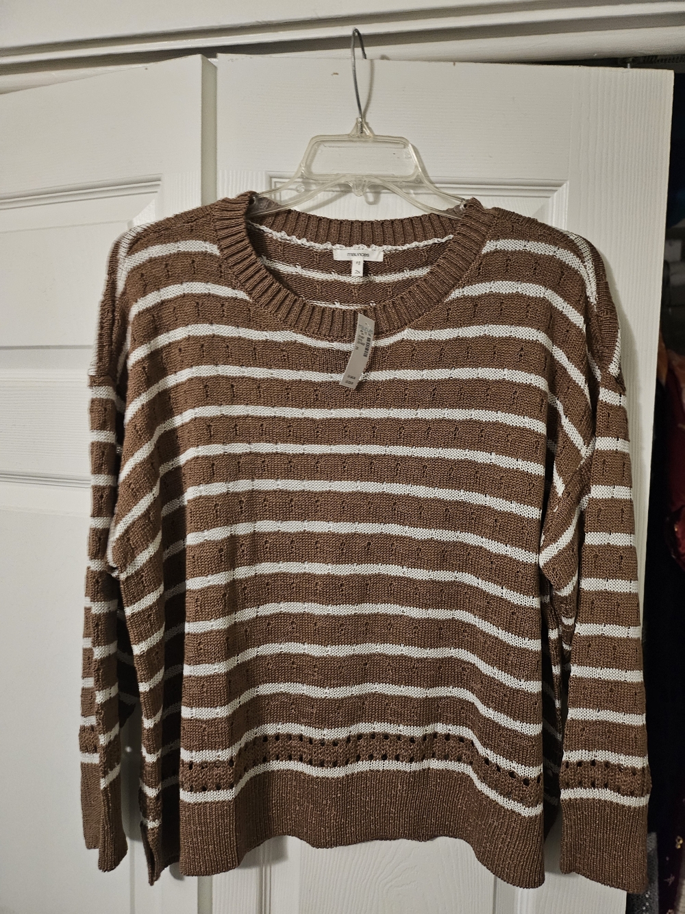 Maurices Brown and White Striped Crewneck Sweater